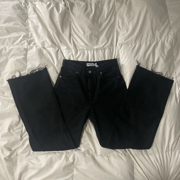 Zara Wide Leg Jeans with fray bottom Black US 8 - Picture 4 of 13